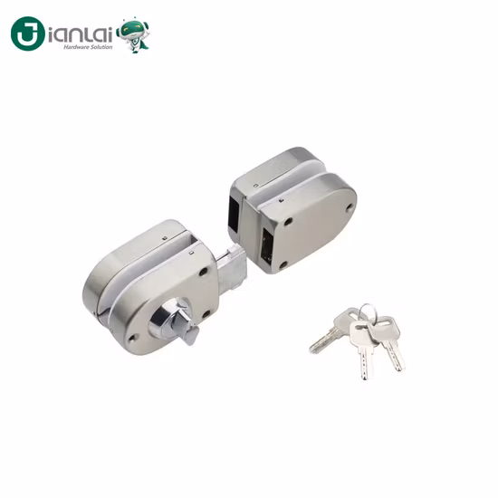 Cerradura de puerta de vidrio de oficina de acero inoxidable con cilindro de cerradura y abrazadera de puerta de vidrio con manija